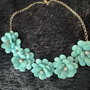 Floral Statement Necklace in Teal and Gold